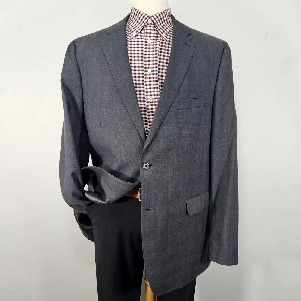 Lauren Ralph Lauren Men's‎ Sport Coat Blazer Two Button Gray Plaid Wool Slim 48L